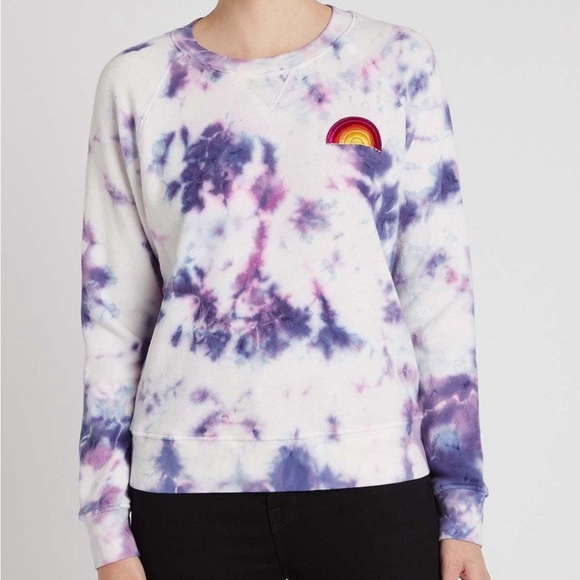 MOTHER The Square Sweatshirt Blueberry Purple Tie Dye Rainbow Patch - Picture 1 of 6